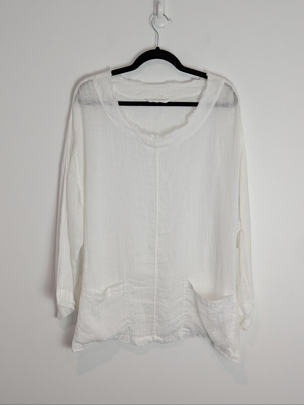 NEW Luna Luz 100% Linen Sheer Asymmetrical Top L Lagenlook Coastal Grandma